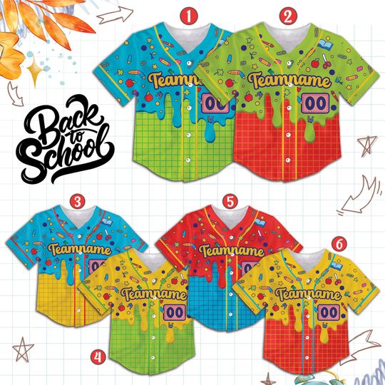 Discover Custom Back to School Baseball Jersey, Custom Name Supplies Drip Baseball Jersey, Child & Youth Classroom Outfit, Teacher Student Gift