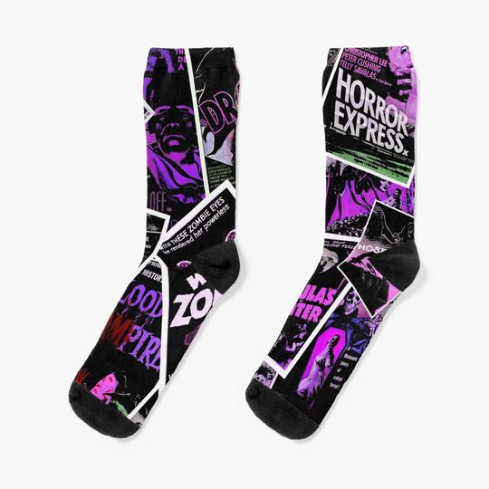 Discover Classic Retro Vintage Horror Movies Collage Aesthetic Punk Socks