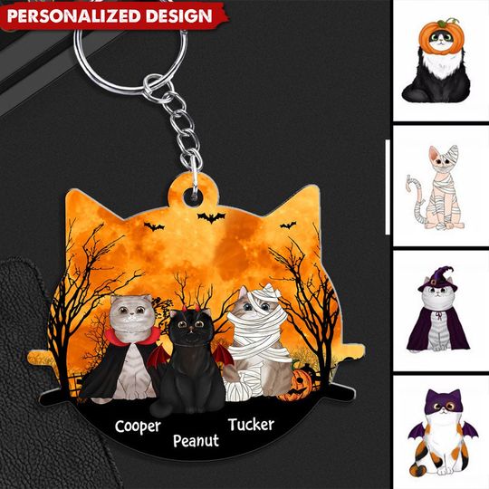 Discover Halloween Cat Face - Personalized Custom Acrylic Keychain