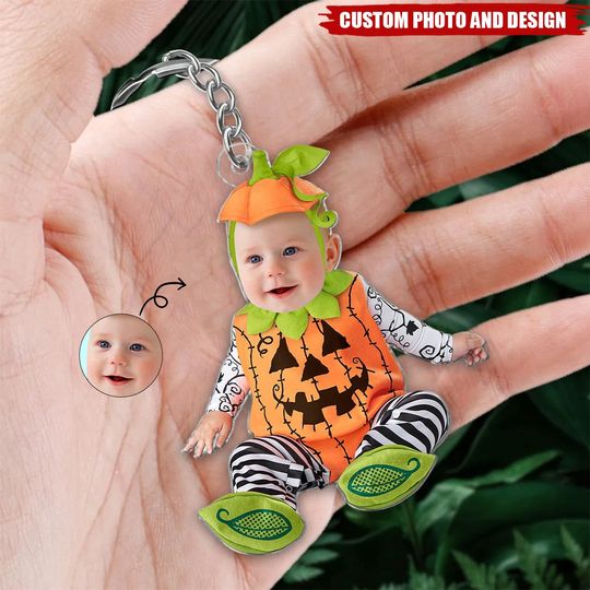 Discover Funny Halloween Custom Face For Kids Personalized Acrylic Photo Keychain