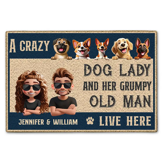 Discover          A Crazy Dog Lady And Her Grumpy Old Man Live Here 3D Pet Couple - Personalized Doormat       