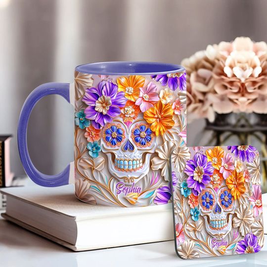 Discover Floral Skull - Personalized Skull Accent Mug