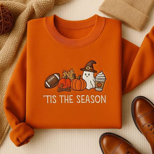 Discover Embroidered Pumpkin Spice Latte Tis The Season Embroidered Sweatshirt