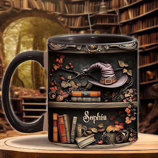 Discover Hat And Books - Personalized Witch Accent Mug