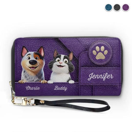 Discover Happiness Is A Wagging Tail - Dog & Cat Personalized Custom Leather Long Wallet
