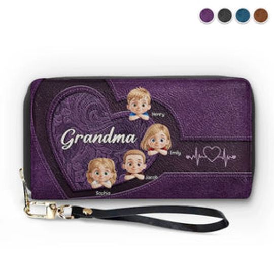 Discover Love Stitched Into Every Hug - Family Personalized Custom Leather Long Wallet