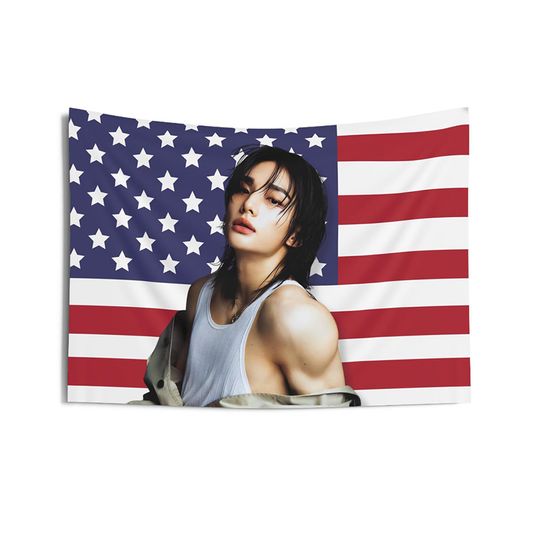 Discover Hyunjin America Flag Kpop Banner Idol Tapestry