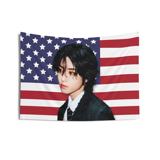 Discover Han Jisung American Flag Kpop Banner Idol Tapestry