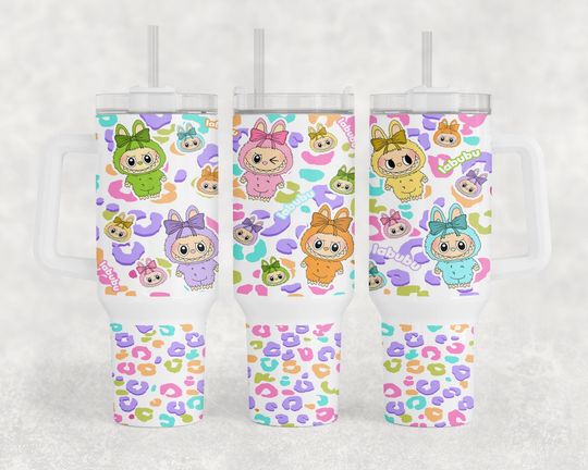Discover 40oz Stainless Steel Tumbler with Handle  Cute Pastel Labubu Design