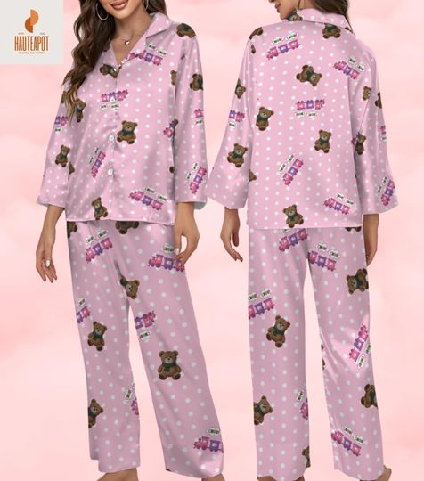 Discover Bears and Choo-Choo Train Pink Pajamas Set, Cute Bear Pajamas, Cute Train Kids Pajamas