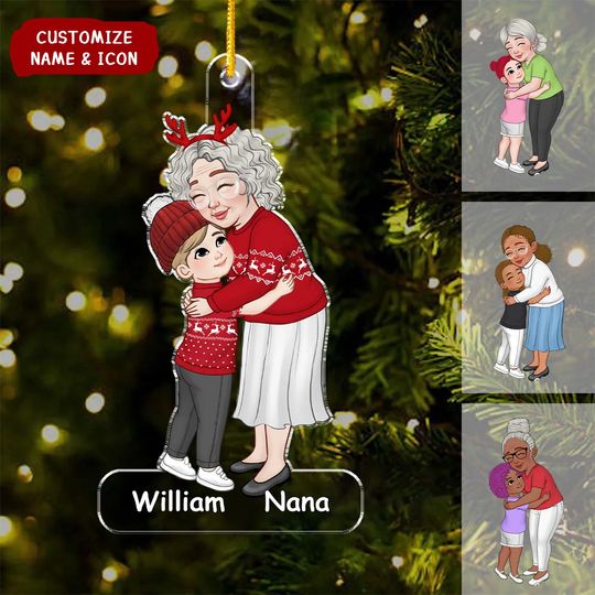 Discover Personalized Grandma And Grandkid Huging Acrylic Ornament