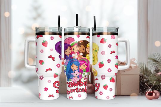 Discover Custom Strawberry and Friends Super Hero Tumbler, Pastel Line Art Cup with Cute Animal Drawing,  40oz Tumbler Handle