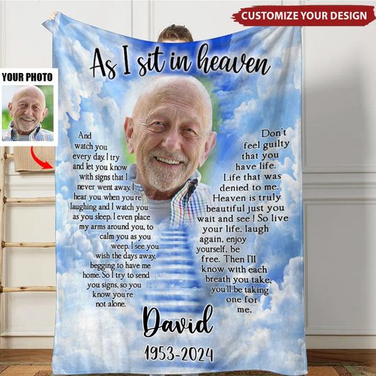 Discover Custom Photo As I Sit In Heaven - Memorial Personalized Blanket