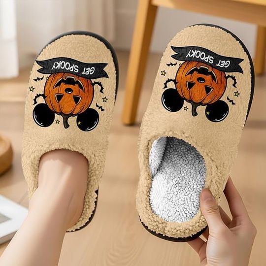 Discover Mickeyy Pumpkin Cozy Slipper Halloween, Spooky Season Party Fluffy Slipper, Trick Or Treat