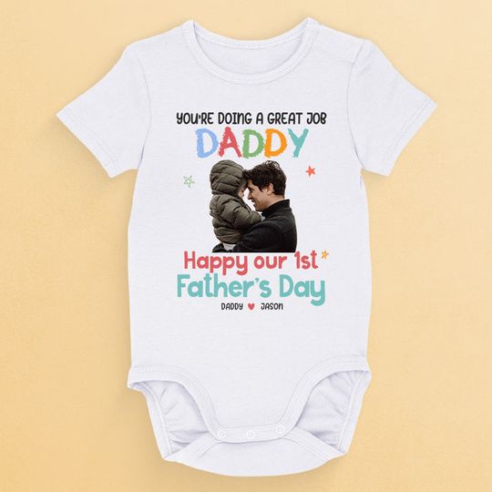 Discover Custom Photo Happy Our 1st Father's Day! Family Personalized Custom Baby Onesie