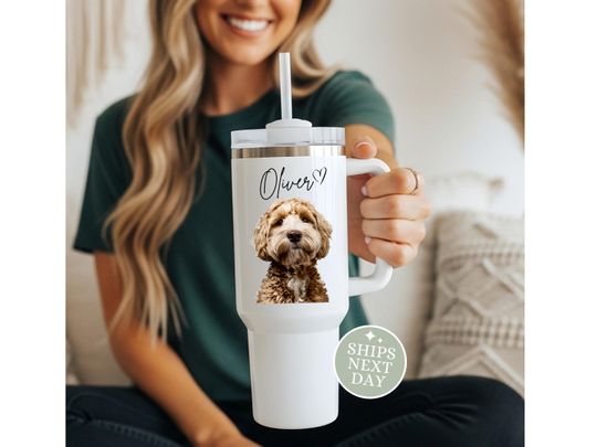 Discover Custom Dog Tumbler Personalized 40oz Dog Tumbler with Handle Gift for Dog Mama Travel Cup