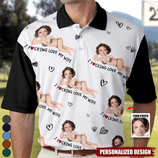 Discover I Love My Wife-Personalized Photo Polo Shirt-Gift For Husband