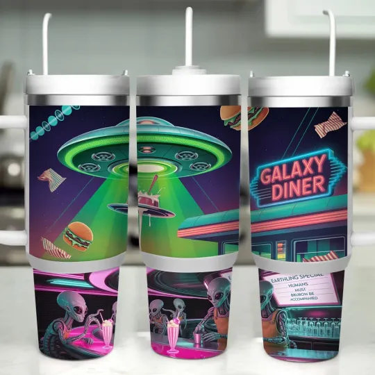 Discover Alien Bar 40oz Stainless Steel Tumbler, Retro Sci-Fi Cup with Glow Print, Insula
