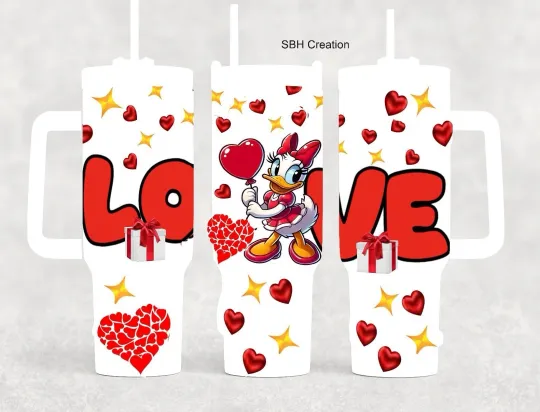 Discover 40oz Love Daisy Stanley Quencher style Tumbler with sliding lid and straw
