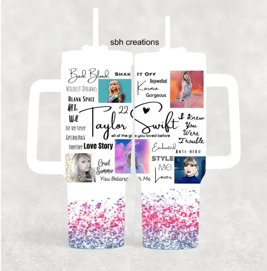 Discover 40oz Taylorr Swifts theme Stanley Quencher style Tumbler