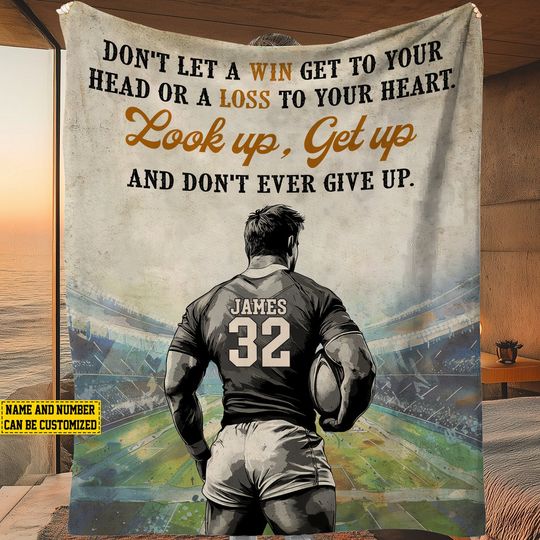 Discover Look Up Get Up-Personalized Rugby Boy Blanket-Gift For Rugby Lovers