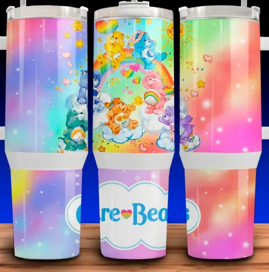 Discover 80s Bears Watercolor Clouds and Rainbows Coffee Cafe Cup Mug Tumbler 40oz