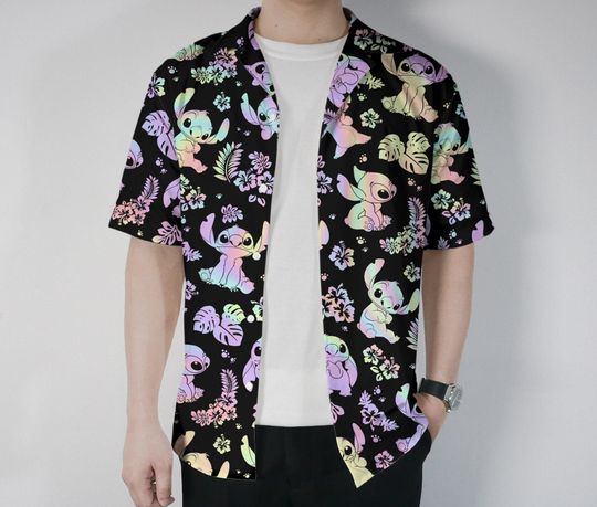Discover Stitchh Hawaiian Shirt Summer Hawaii Set Tropical Button Up Shirt Hologram Hawaii Shirt Summer Beach Short Cute Stitchh Shirt Gifts