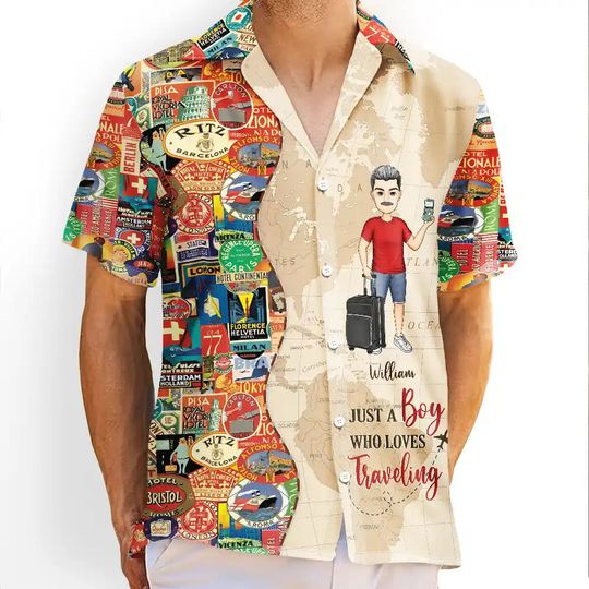 Discover          Just A Girl Boy Who Loves Traveling - Personalized Hawaiian Shirt       