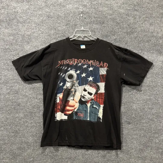 Discover Vintage 00’s Mushroomhead Let Freedom Ring Graphic Thrashed T-Shirt Men’s Sz XL