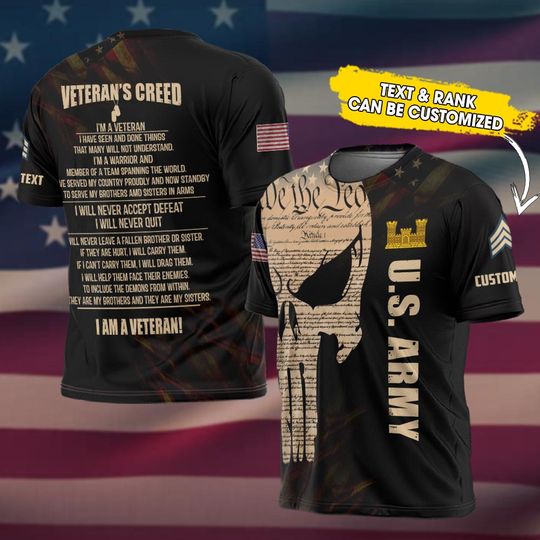 Discover US Army Veteran's 3D T-Shirt with Customized Branch Design