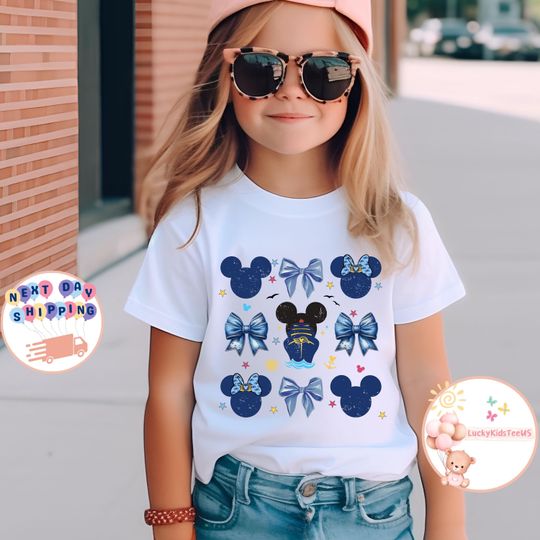 Discover Disneyyy Cruise Coquette Bow Kids Shirt, Mickeyy And Minniee Cruise Shirt