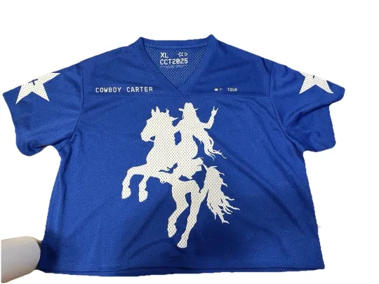Discover BEYONCE COWBOY CARTER TOUR BLUE CROPPED JERSEY