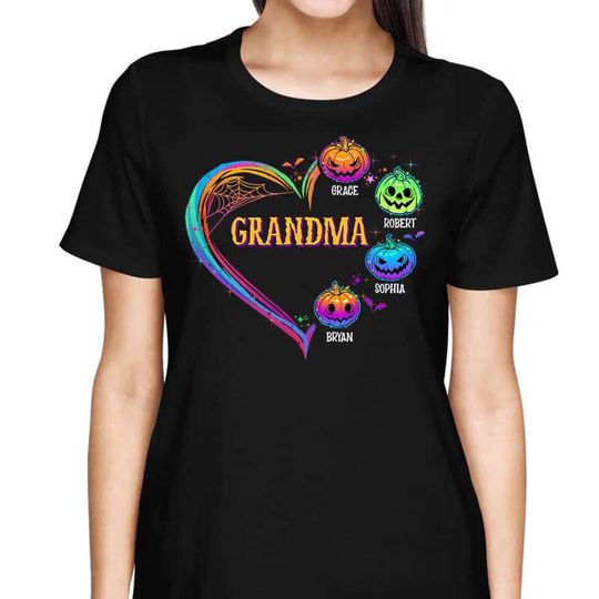 Discover Halloween Grandma Mom Heart Pumpkins Colorful Personalized Shirt