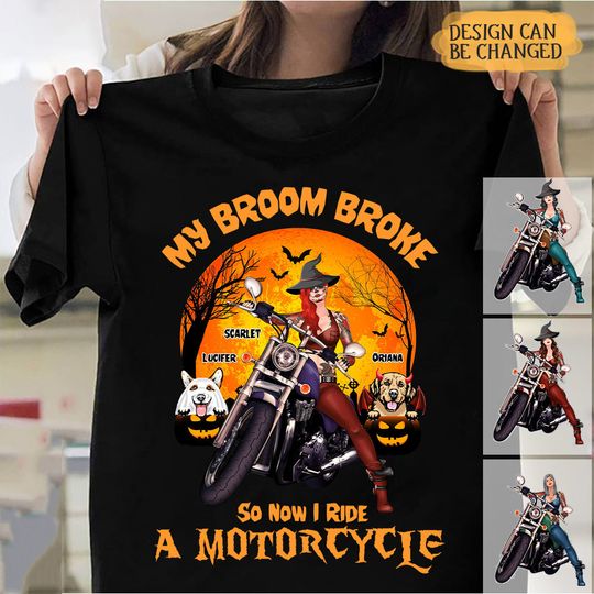 Discover Custom Personalized Witch Biker Shirt - Halloween Gift Idea