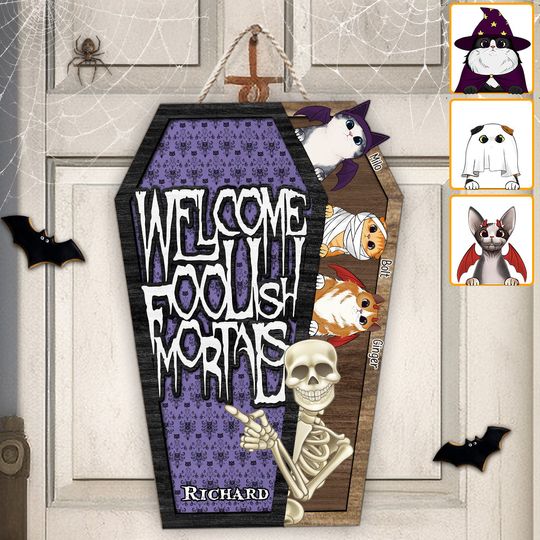 Discover Welcome Foolish Mortals - Personalized Skull Custom Shaped Wood Sign