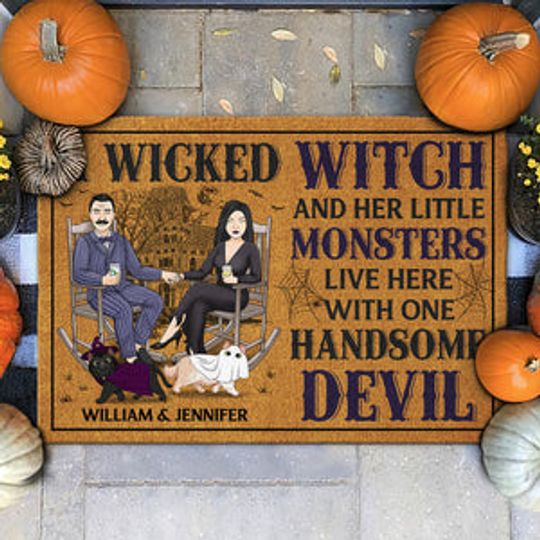 Discover A Wicked Witch &aHer Lil Monsters Live Here Custom Doormat