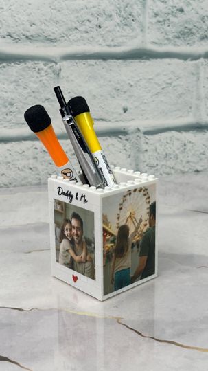 Discover Personalised Daddy & Me Building Blocks Pencil Pot  Custom Desk Tidy Gift for Fathers Day
