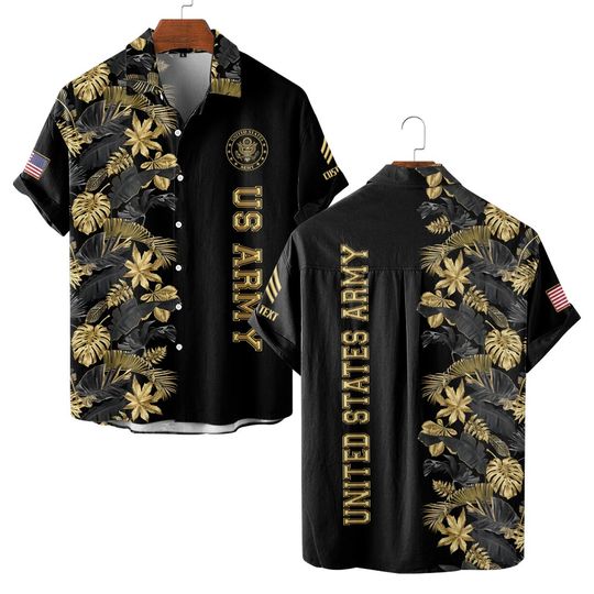 Discover Customized US Military Floral Leaves Pattern Hawaiian Shirt