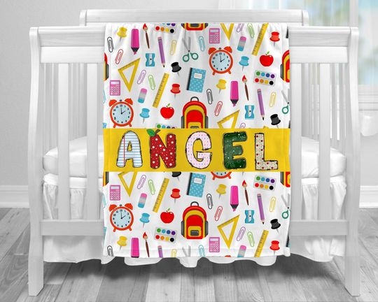 Discover Personalized Back to School Essentials Kids Blanket, Custom Name Gift, 1st Day of School Gift, Teacher Appreciation Gift, Baby Bedding Gift