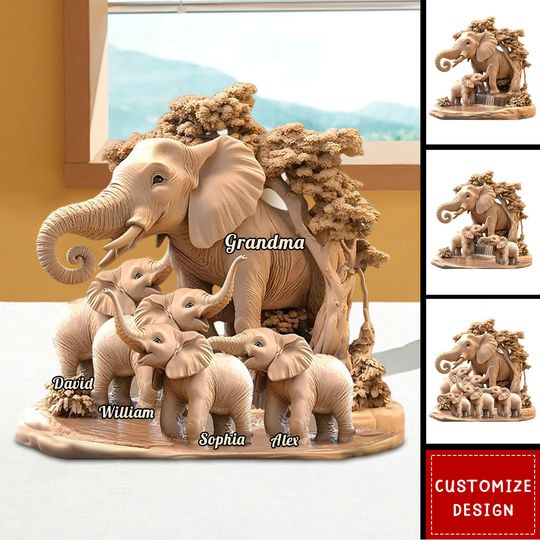 Discover Mom & Kids Gift For Mom, Grandma,... - Personalized Elephant Acrylic Plaque