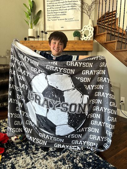 Discover Personalized Soccer Blanket, Custom Soccer Sherpa Fleece Blankets, Gift for Soccer Lovers, Birthday Gift For Boys ,The Tatum