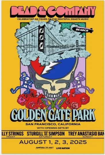 Discover Dead & Company Poster – Aug 1–3, 2025 Golden Gate Park San Francisco Tour Art.