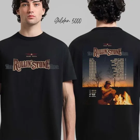 Discover Blake Whiten The Rollin' Stone Tour 2025 Schedule Tour Dates Two Sided T-Shirt