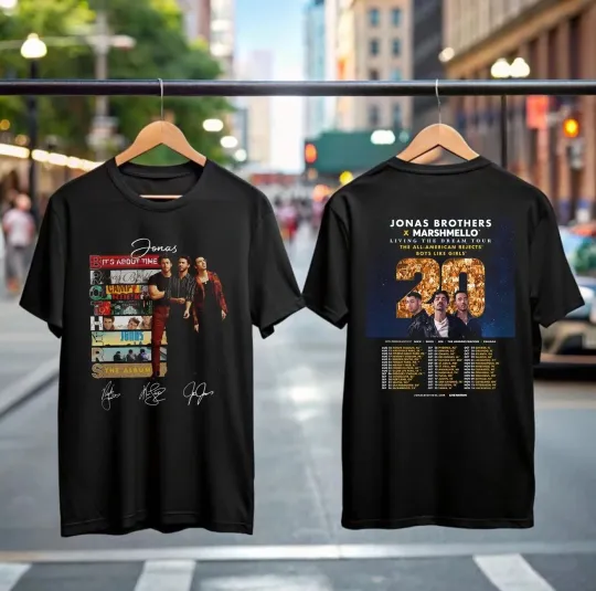 Discover 20 Living the Dream Tour 2025 T-Shirt, Gifts for Fans Jonas Brothers Marshmello