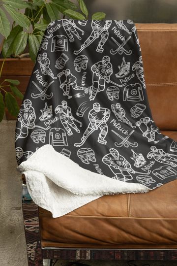 Discover Personalized Hockey Blanket, Custom Hockey Player Throw, Customized Name Gift, Unique Kidsroom Decor, Blanket for Boys, Back to School Gift