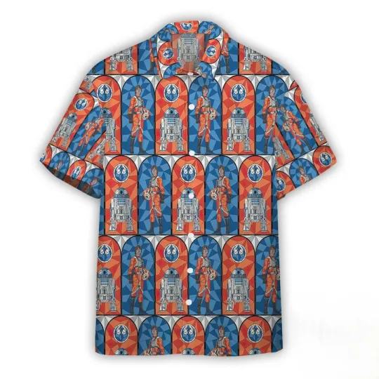 Discover Disneyyy Starr Warss Stained Glass Rebellion Orange Blue Hawaiian Shirt