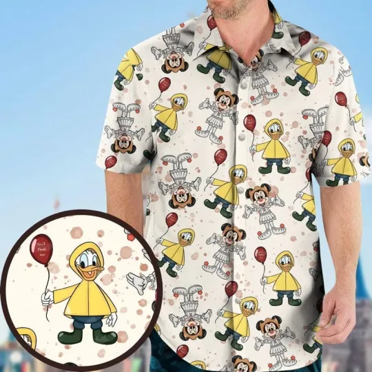 Discover Halloween Donald Duckk & Mickeyy mouse Clown You'll Float Too Hawaiian Shirt