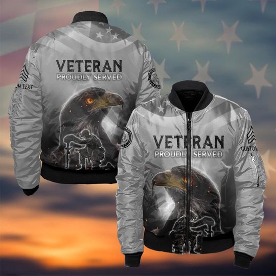 Discover Veteran Proudly Served Bomber Jacket