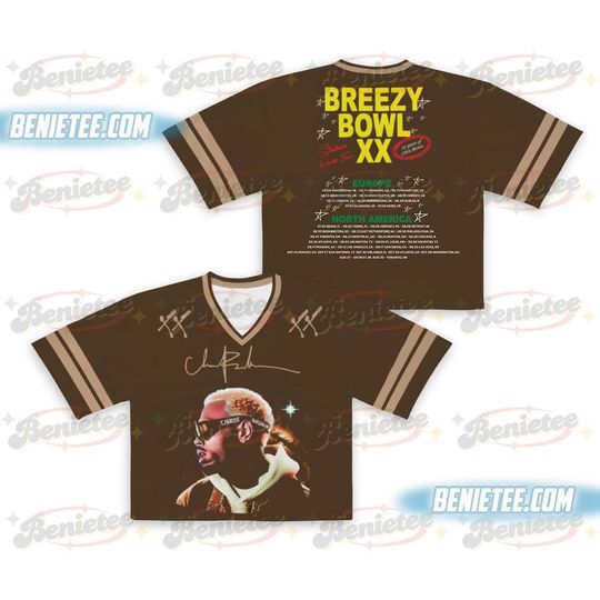Discover Vintage Chris Brown Tour Breezy Bowl Croptop Football Jersey Mesh, XX Tour 2025 Croptop Football Jersey, Chris Brown Shirt
