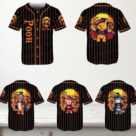 Discover Custom winniee the poohh Halloween Baseball Jersey, Disneyyy Fall Jersey Shirt, Pumpkin Trick or Treat Jersey, Halloween Family Shirt